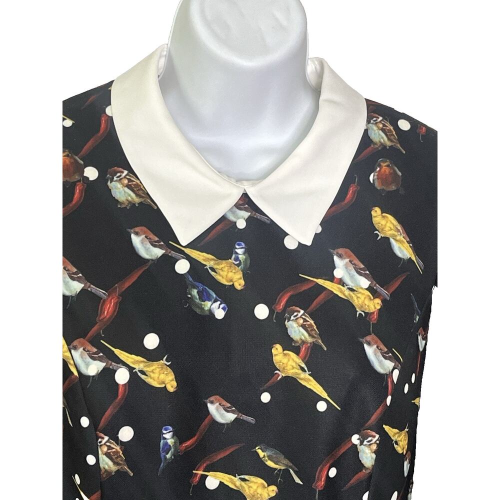 Koradior Jacquard Dress 38 = US M Fit & Flare Pleated Schoolgirl Bird Print - Picture 5 of 12